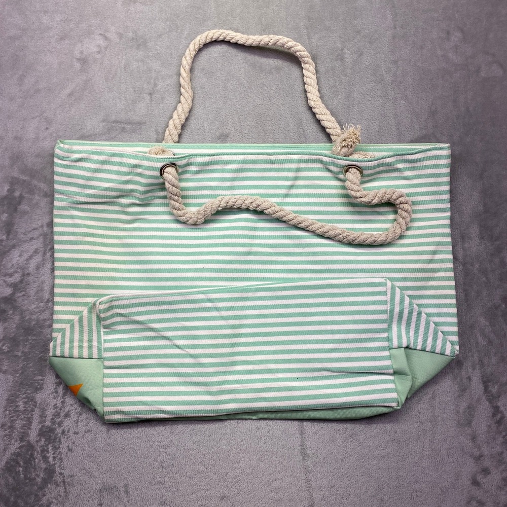 Light Green Striped Beach Tote‎ Bag Mermaid Off Duty Nautical Rope Handles NEW